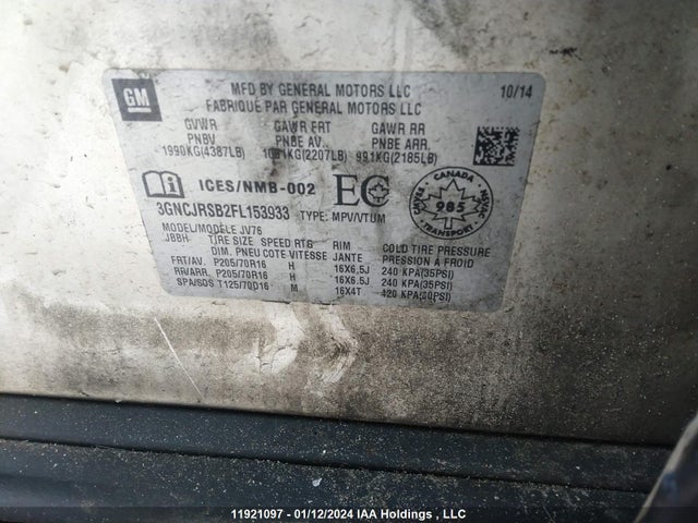 Chevrolet Trax 2015 3GNCJRSB2FL153933 Image 9