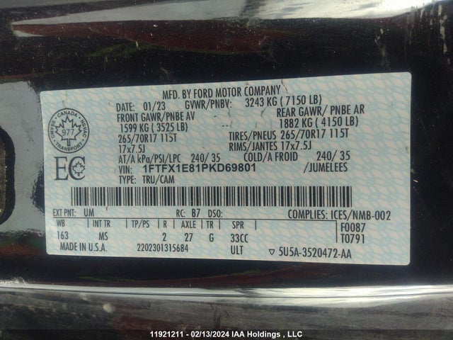 Ford F150 Super Cab 2023 1FTFX1E81PKD69801 Image 9