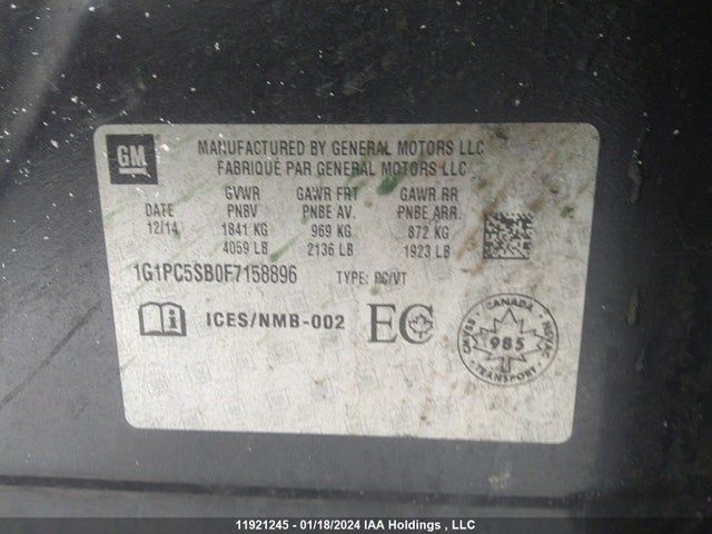 Chevrolet Cruze 2015 1G1PC5SB0F7158896 Image 9