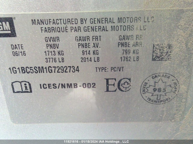 Chevrolet Cruze 2016 1G1BC5SM1G7292734 Image 9