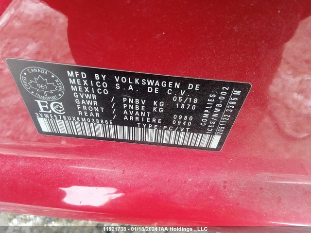 3VWE57BUXKM038865 Volkswagen JETTA