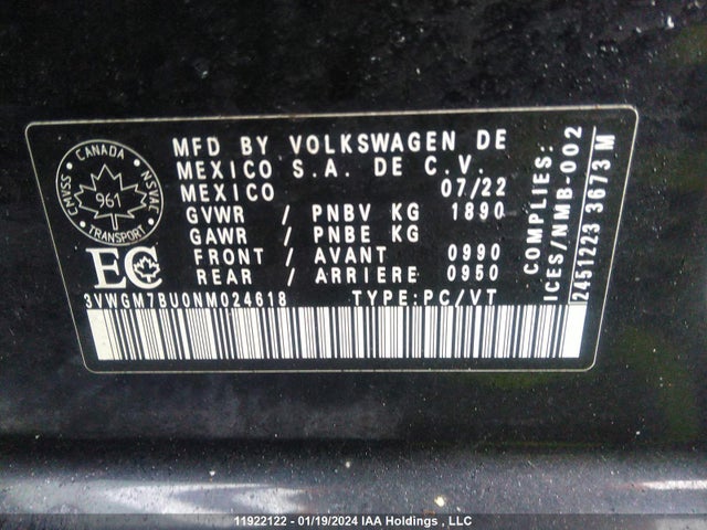 3VWGM7BU0NM024618 Volkswagen JETTA
