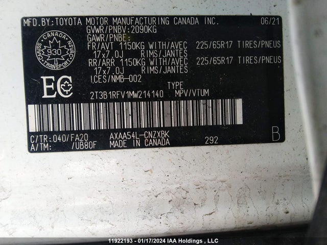 Toyota RAV4 LE 2021 2T3B1RFV1MW214140 Image 9