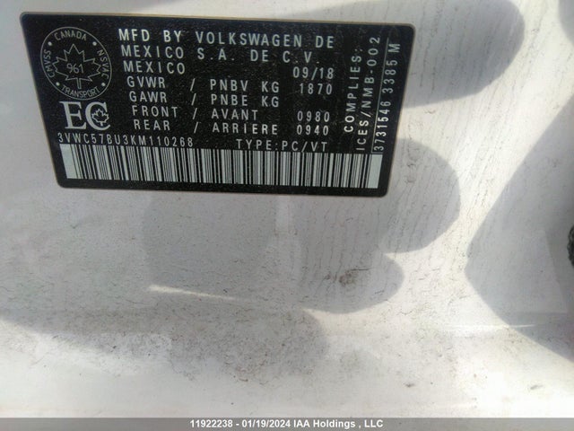 3VWC57BU3KM110268 Volkswagen JETTA