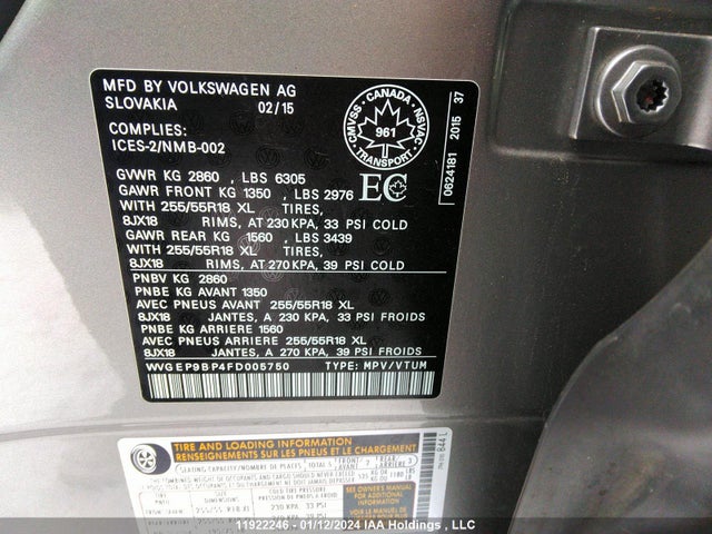 WVGEP9BP4FD005750 Volkswagen Touareg