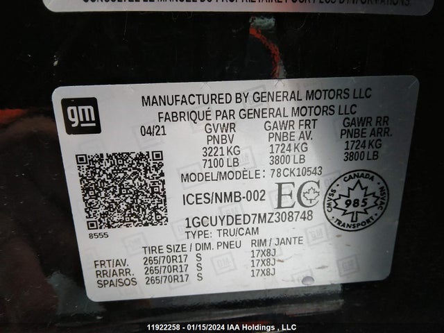 Chevrolet Silverado K1500 Lt 2021 1GCUYDED7MZ308748 Image 9