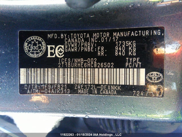 Toyota Corolla Ce/le/se 2017 2T1BURHE6HC826502 Image 9