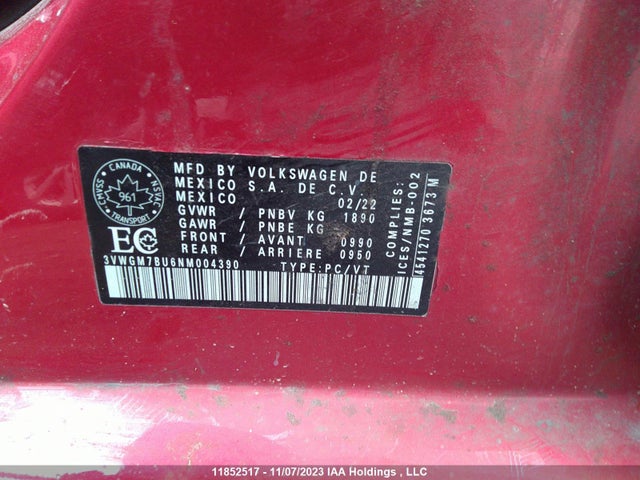 3VWGM7BU6NM004390 Volkswagen Jetta Highline