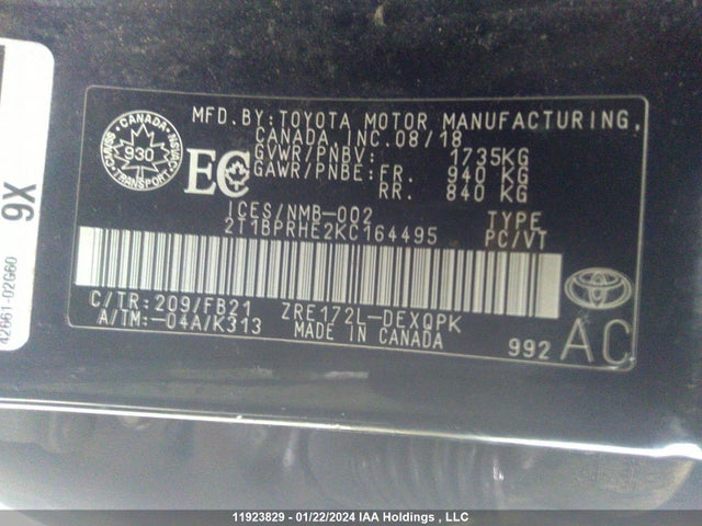 Toyota Corolla Le/eco 2019 2T1BPRHE2KC164495 Image 9