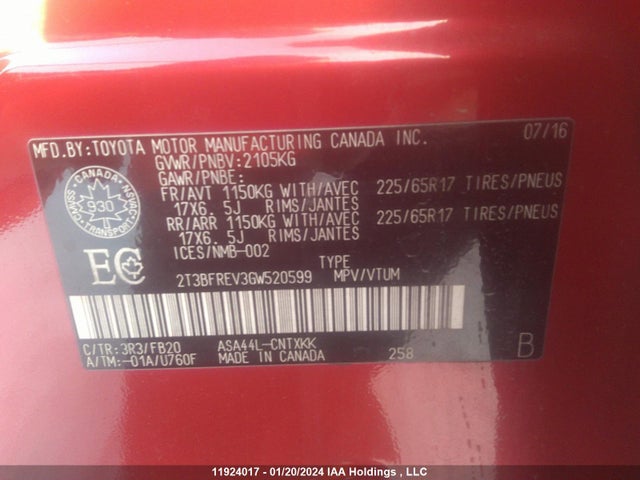 Toyota RAV4 LE 2016 2T3BFREV3GW520599 Image 9