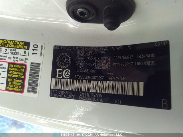 Toyota SIENNA LE 2017 5TDKZ3DC9HS879057 Image 9