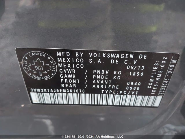 3VW2K7AJ9EM361070 Volkswagen Jetta Sedan Td1 Turbo