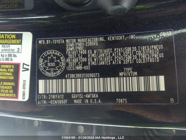 Toyota Venza Base V6 2014 4T3BK3BB2EU096073 Image 9