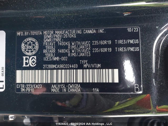 2024 LEXUS RX 350H VIN: 2T2BBMCA9RC024469