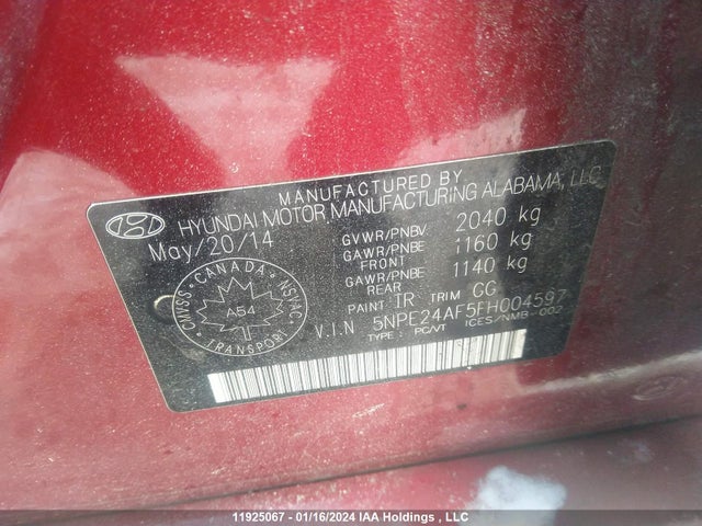 Hyundai SONATA GL 2015 5NPE24AF5FH004597 Image 9