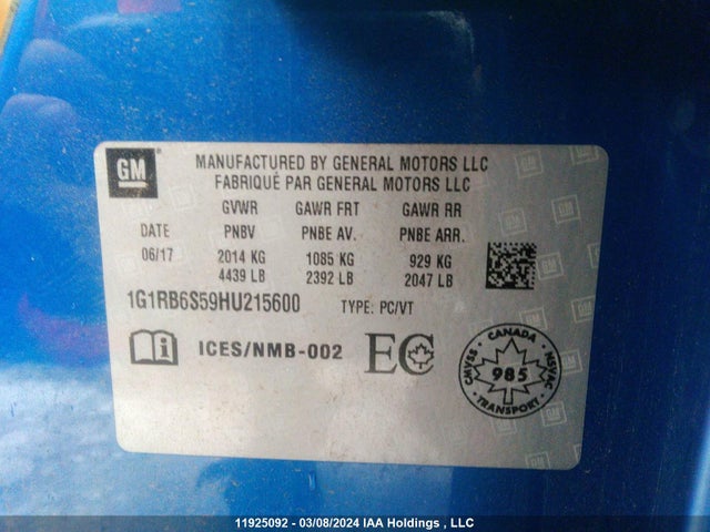 Chevrolet Volt 2017 1G1RB6S59HU215600 Image 9