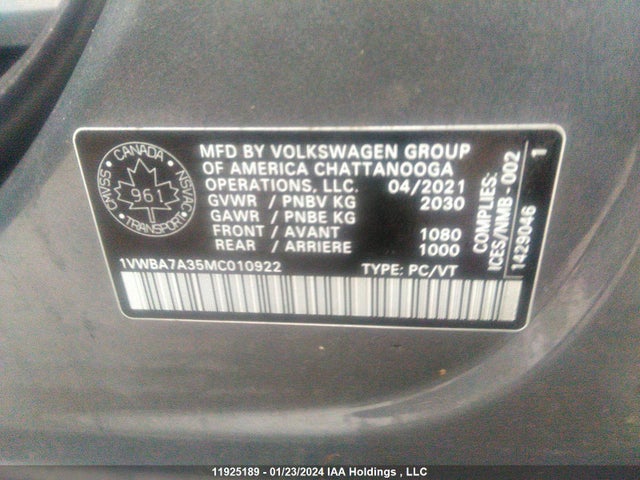 1VWBA7A35MC010922 Volkswagen PASSAT