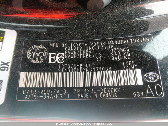 Toyota COROLLA 2019 2T1BURHE7KC151086 Image 9