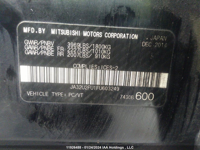 JA32U2FU1FU603249 Mitsubishi Lancer