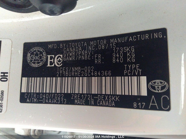 Toyota COROLLA 2016 2T1BURHE2GC484366 Image 9
