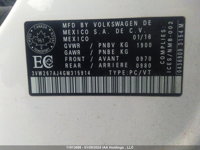 3VW267AJ4GM315914 Volkswagen Jetta Sedan Td1 Turbo Diesel