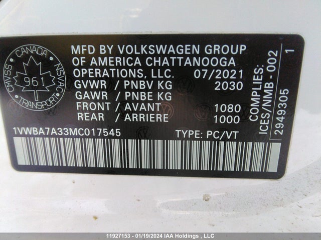 1VWBA7A33MC017545 Volkswagen PASSAT