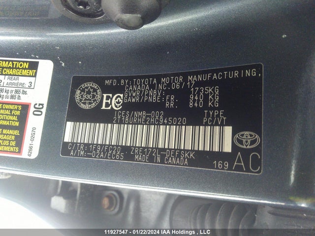 Toyota Corolla Ce/le/se 2017 2T1BURHE2HC945020 Image 9