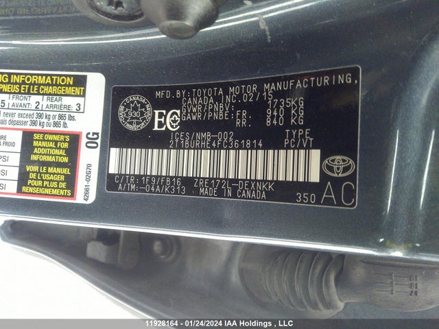 Toyota COROLLA CE/LE/S 2015 2T1BURHE4FC361814 Image 9