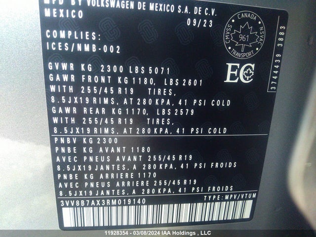 3VV8B7AX3RM019140 Volkswagen TIGUAN