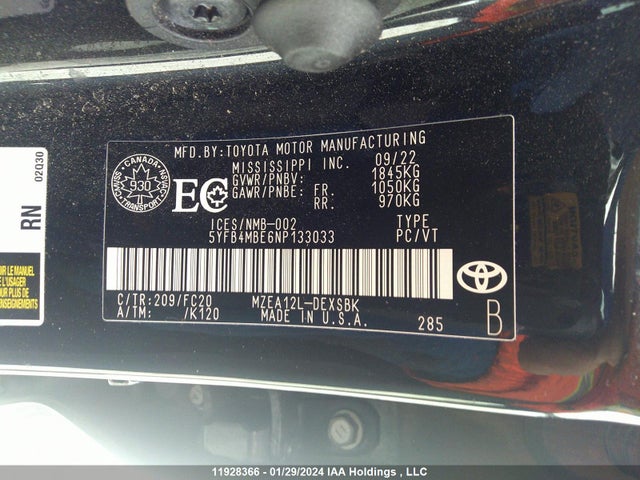 Toyota COROLLA SE 2022 5YFB4MBE6NP133033 Image 9