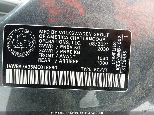 1VWBA7A35MC018860 Volkswagen Passat Highline
