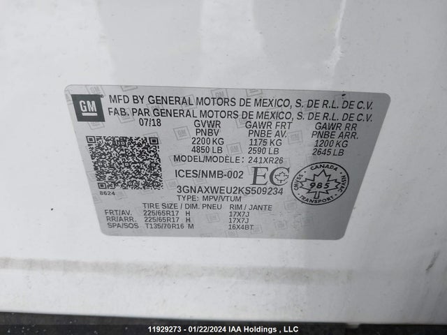 3GNAXWEU2KS509234 Chevrolet Equinox