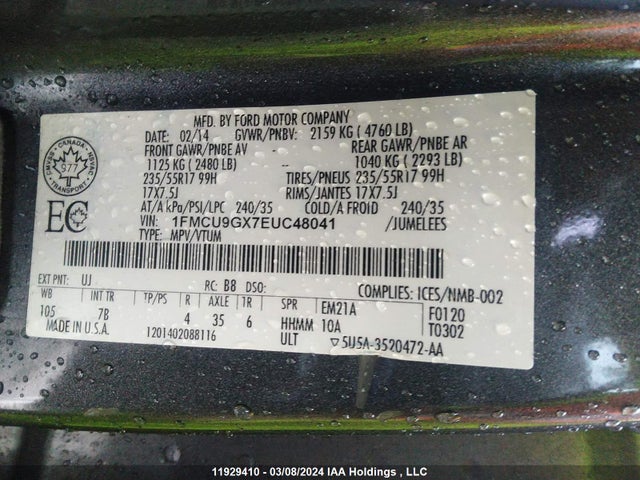 1FMCU9GX7EUC48041 Ford ESCAPE SE