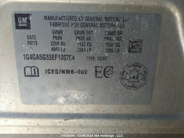 Buick Lacrosse 2014 1G4GA5G33EF100764 Image 9