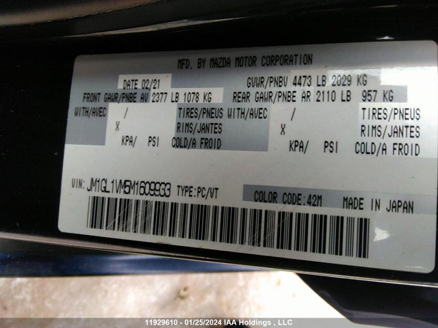 Mazda MAZDA6 2021 JM1GL1VM5M1609933 Image 9