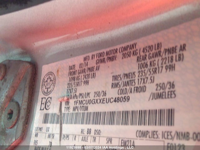 Ford ESCAPE SE 2014 1FMCU0GXXEUC48059 Image 9