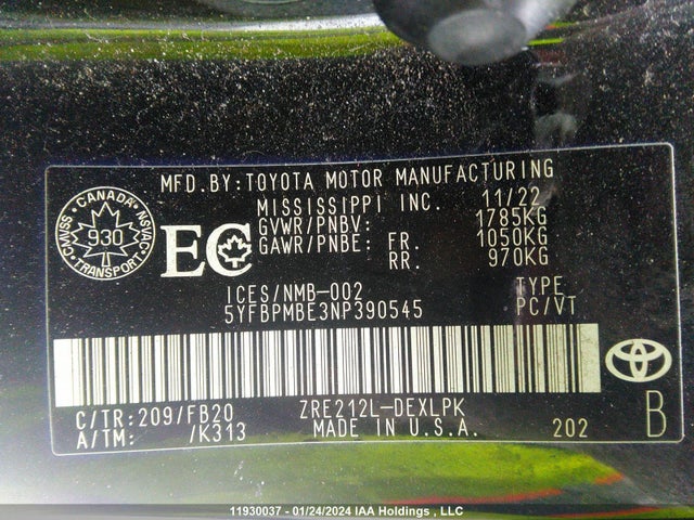 Toyota COROLLA L 2022 5YFBPMBE3NP390545 Image 9