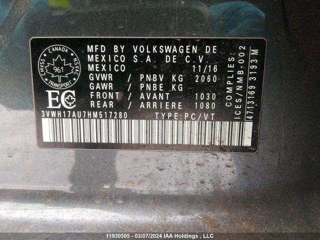 3VWH17AU7HM517280 Volkswagen GOLF ALLTRACK