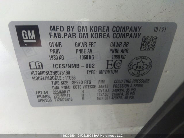 Chevrolet Trailblazer 2022 KL79MPSL2NB075190 Image 9