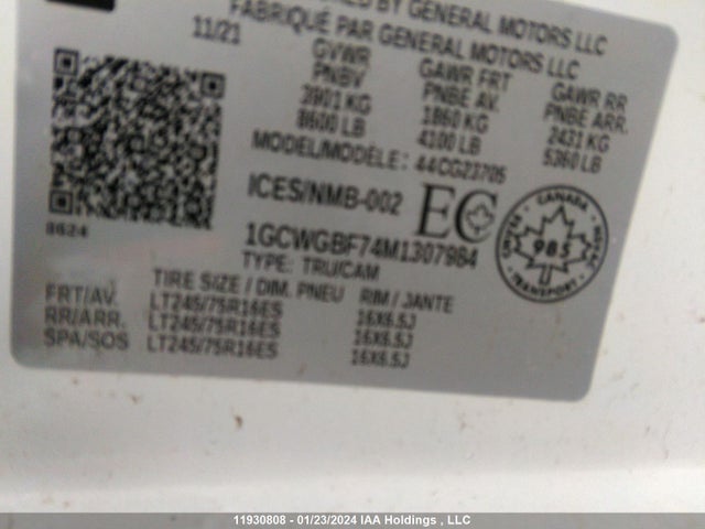 Chevrolet EXPRESS CARGO VAN 2021 1GCWGBF74M1307984 Image 9