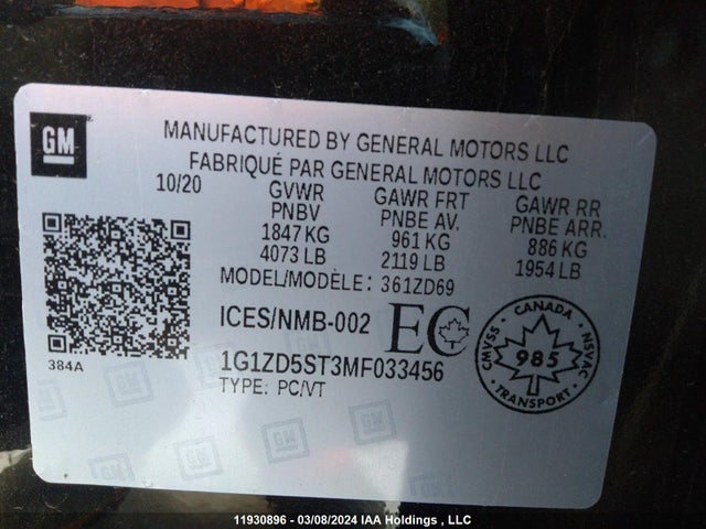 1G1ZD5ST3MF033456 Chevrolet Malibu