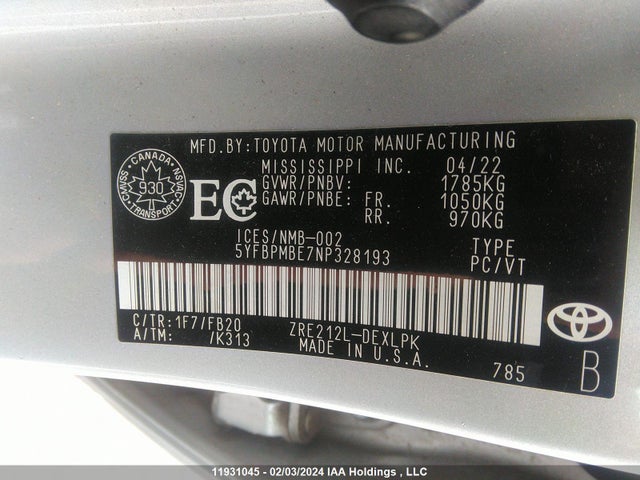 Toyota Corolla L/le/xle 2022 5YFBPMBE7NP328193 Image 9