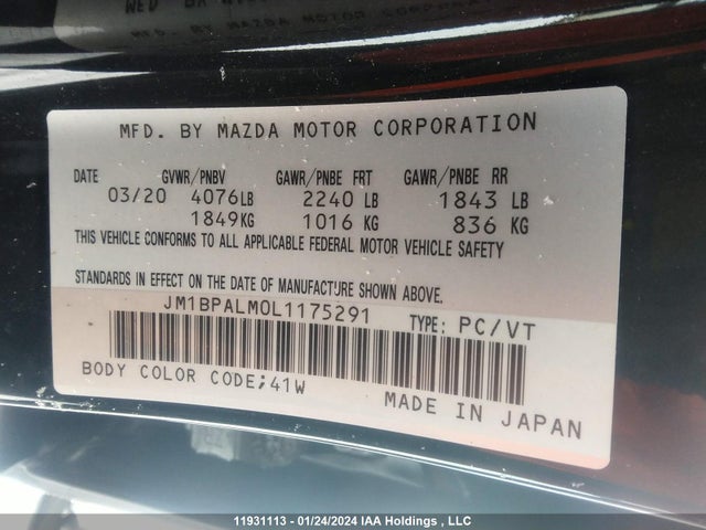 JM1BPALM0L1175291 Mazda 3