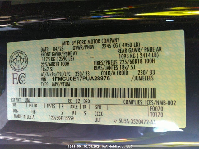 1FMCU0E17PUA28976 Ford ESCAPE