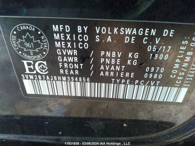 3VW2B7AJ8HM394856 Volkswagen JETTA S