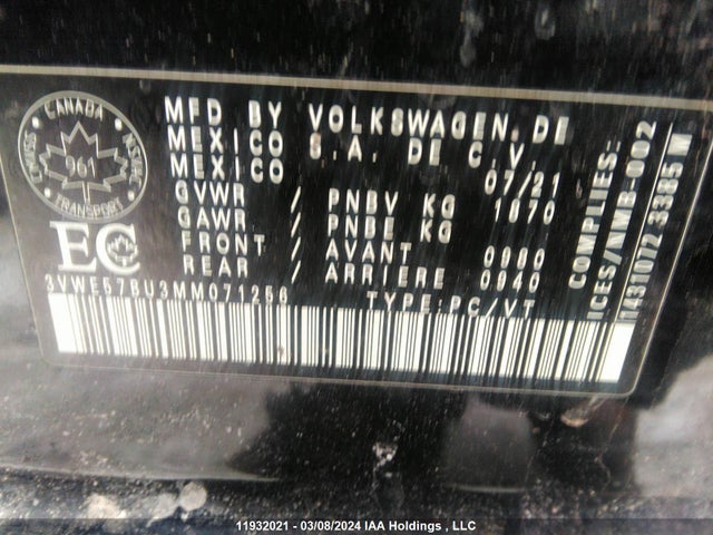 3VWE57BU3MM071256 Volkswagen JETTA