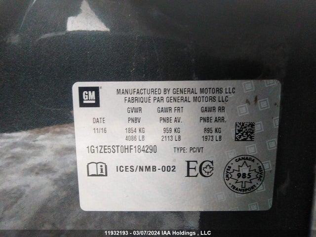 1G1ZE5ST0HF184290 Chevrolet Malibu