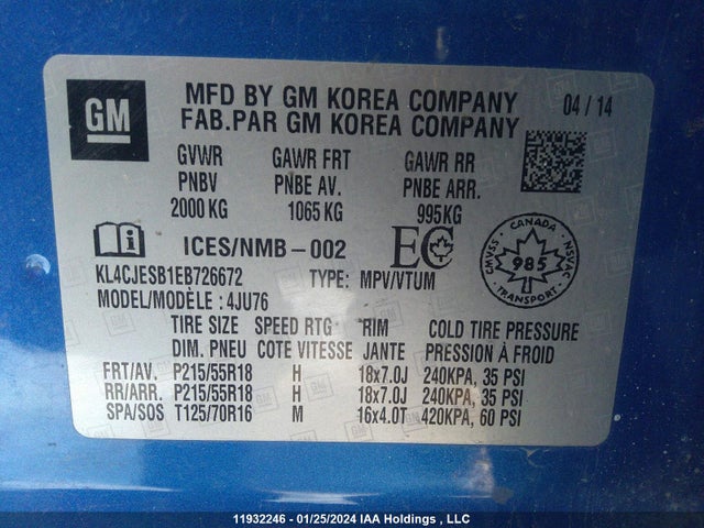 KL4CJESB1EB726672 Buick Encore