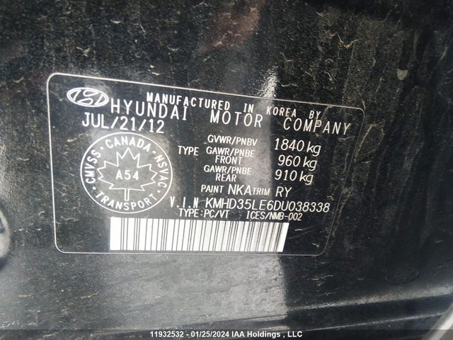 11932532 :رقم المزاد ، KMHD35LE6DU038338 vin ، 2013 Hyundai Elantra Gt مزاد بيع