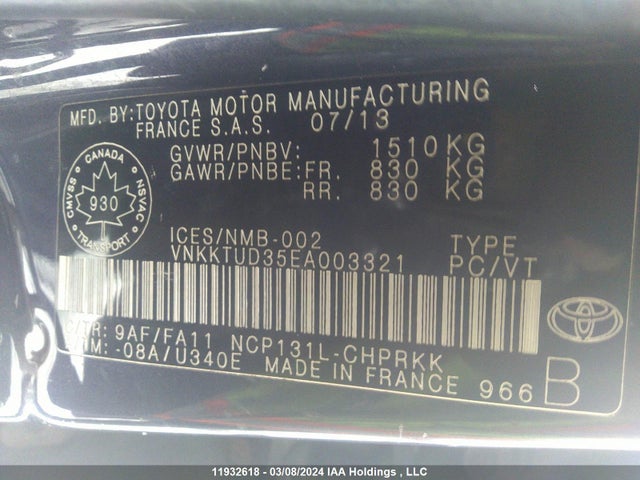 Toyota YARIS LE 2014 VNKKTUD35EA003321 Image 9